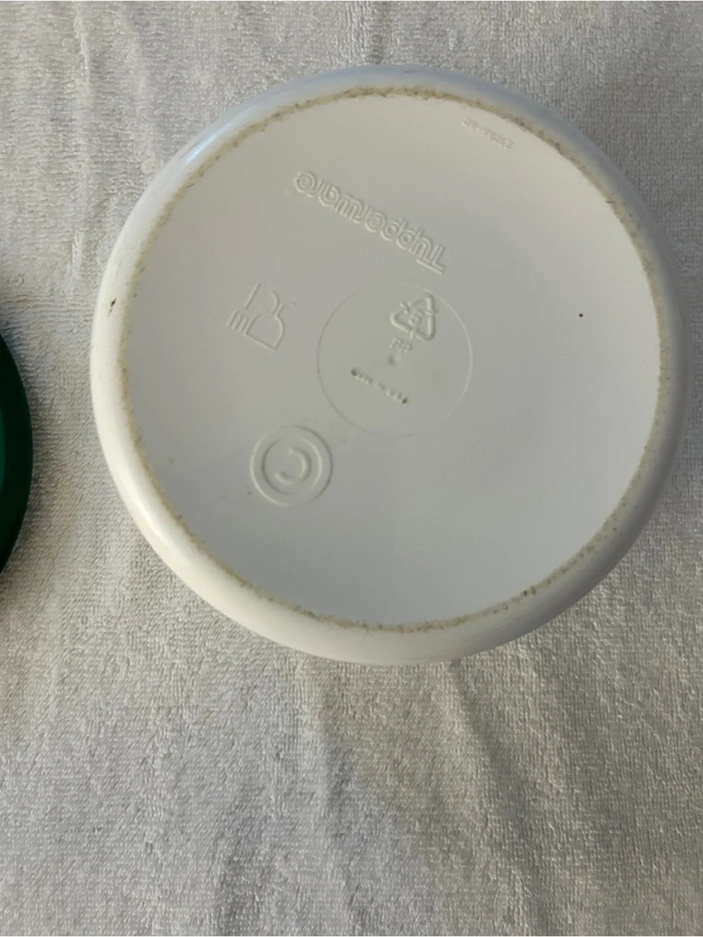 Vintage Tupperware White Pantry Canisters with Green Lids and Scoop